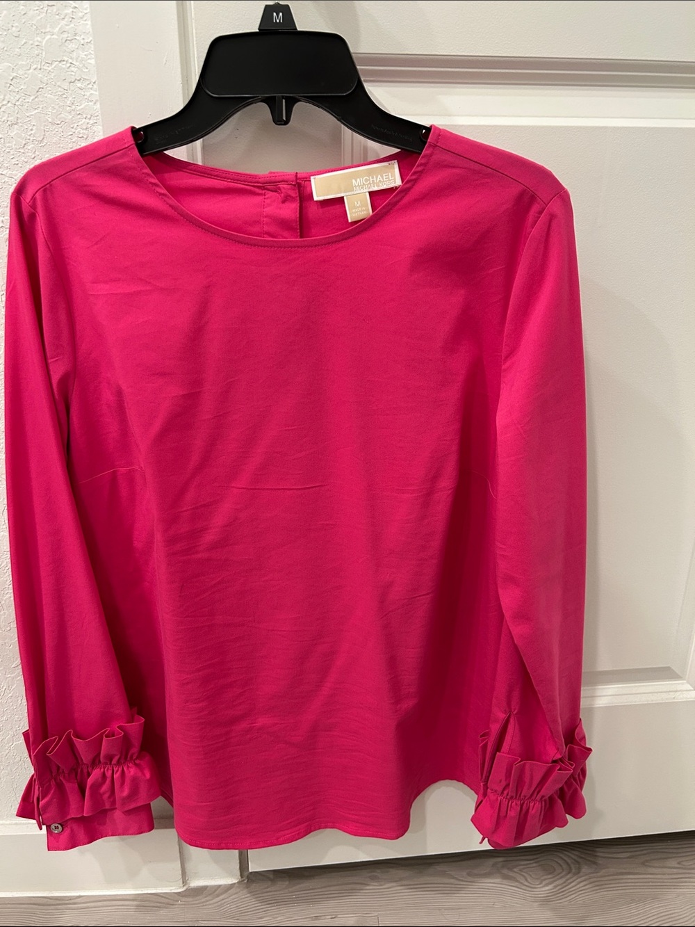 Michael Kors Bright Pink Long-Sleeve Top with Ruffle Cuffs